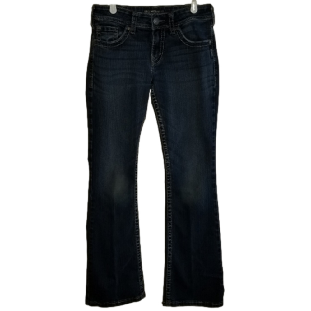Silver Suki Surplus Womens Size 28x32 Bootcut Jeans Thick Stitch Flap Pocket.